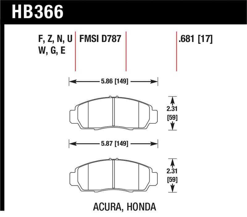 Acura TSX Brake Pads - Front - Hawk Performance - Blue 9012 - `04-`10
